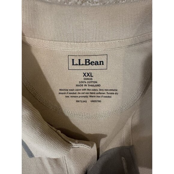 Vintage LL Bean Mens 2XL Short Sleeve Polo Shirt Tan Check Shoulder Pattern - Picture 2 of 6